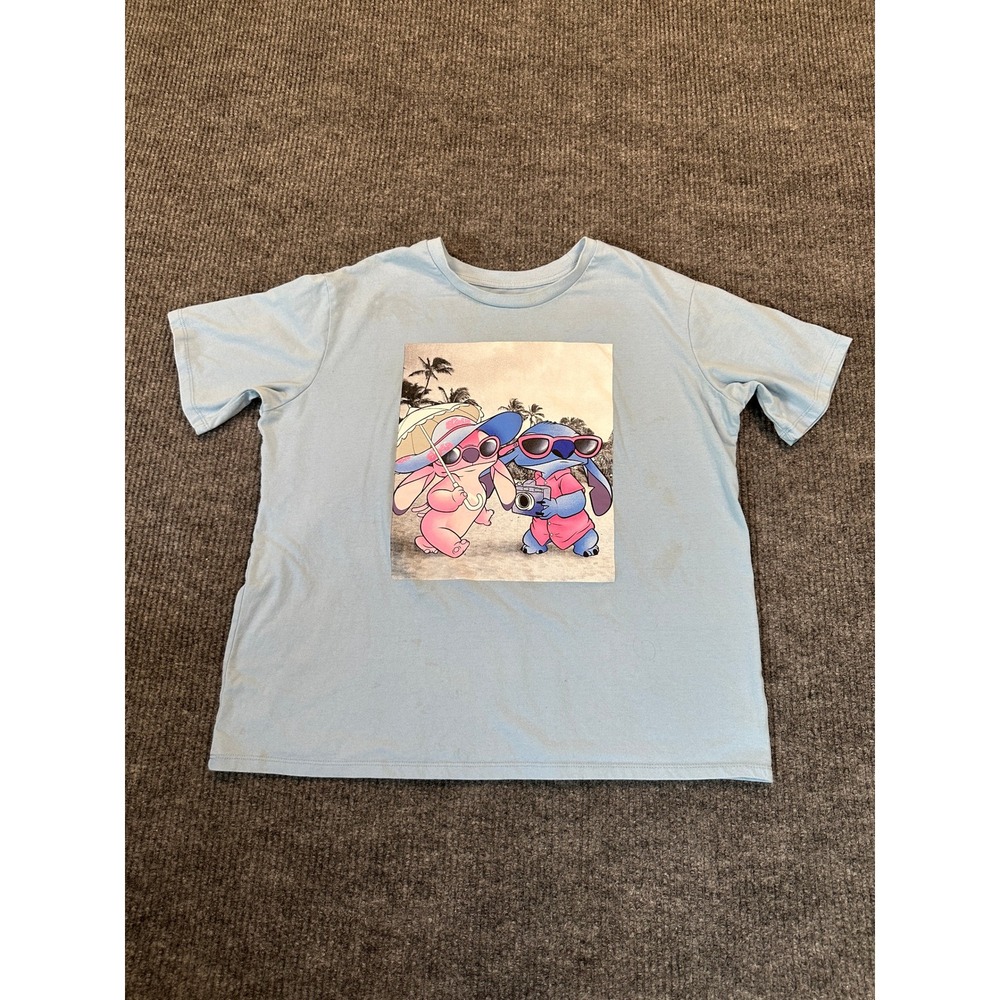Disney Stitch Angel Graphic T-Shirt XL Lightā Blue Beach Vacation Cotton Blend